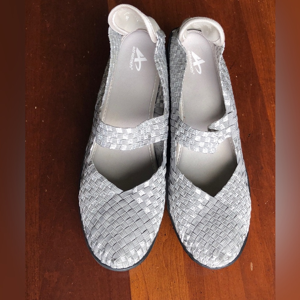 Athletech Metallic Silver Stretchy Shoes Women’s 10